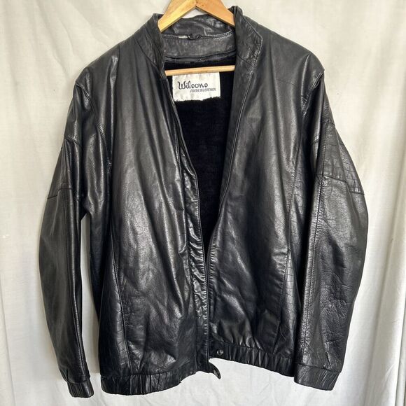 Wilsons Vintage 80's Women's Black Leather Moto Jacket Embossed Croc Size Small - Picture 1 of 16